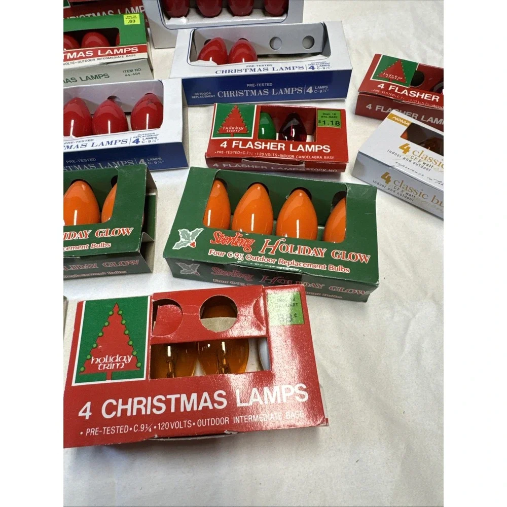 Vtg C9 C7 Christmas Lights Bulb Lamps Mixed Lot Replacement Bulbs 60 Pc 16 Boxes